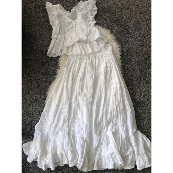American Eagle White Two Piece Crop Top Maxi Skirt Matching Set Size Small H1 - Picture 1 of 11